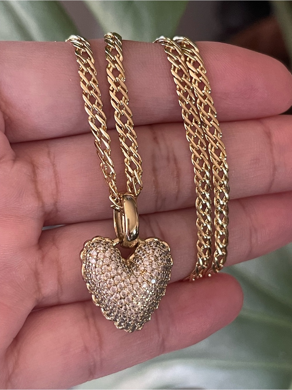 Elegant Gold Tone Pave Heart Pendant Necklace